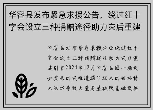 华容县发布紧急求援公告，绕过红十字会设立三种捐赠途径助力灾后重建